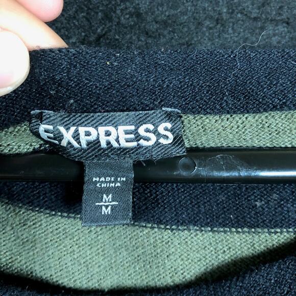 Express Womens Sweater Green Striped Long Sleeve Cozy Stretch Medium - Picture 6 of 12